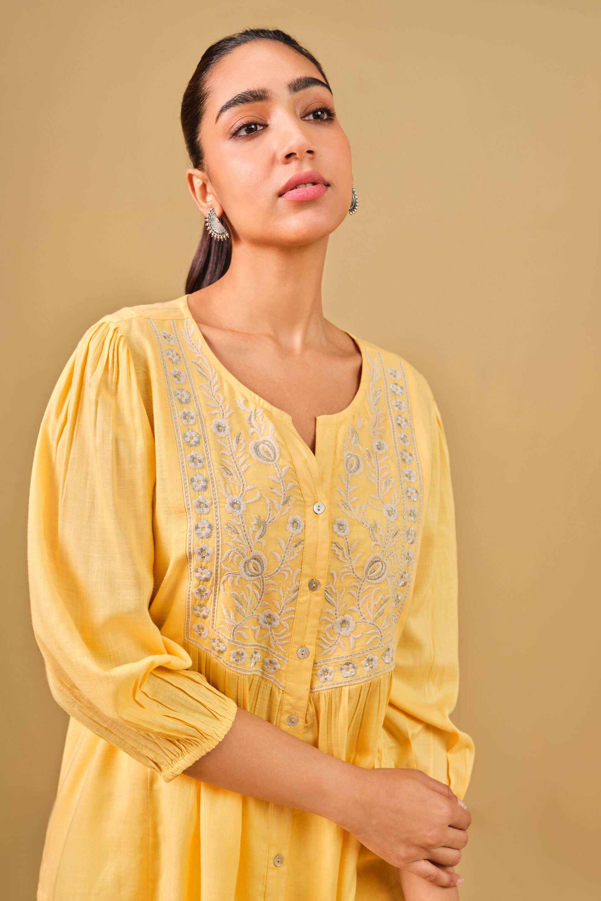 Embroidered Yellow Viscose Top, Yellow, image 5